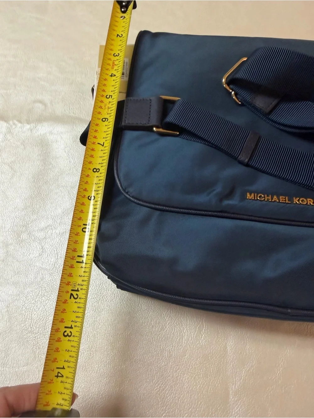 Michael Kors Navy Messenger Bag with Gold Logo